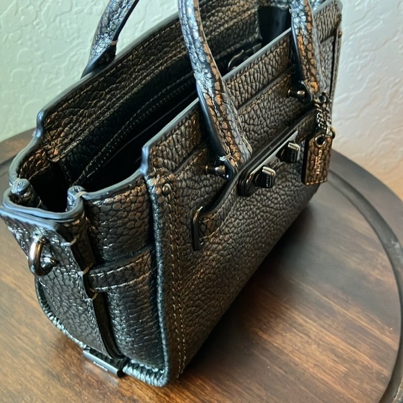 COACH: Silver Metallic Pebbled Leather Mini Satchel Handbag (#42100)- No strap - Picture 7 of 12